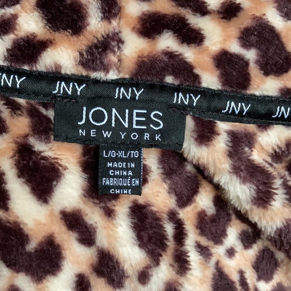 Jones NY Leopard Browntones Fleece Trim Long Robe - Picture 10 of 12